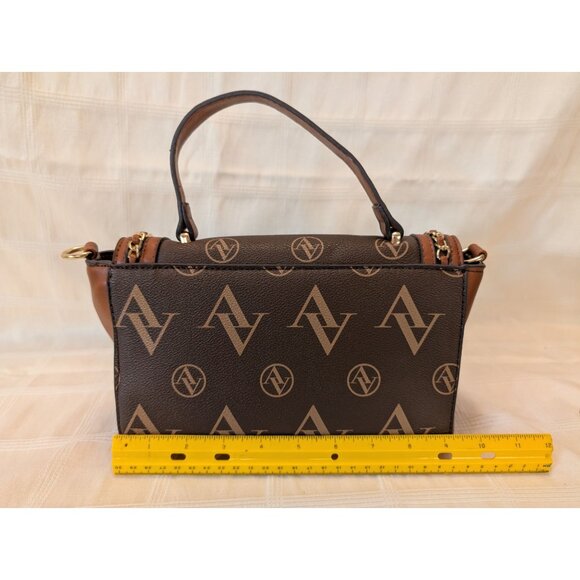 Adrienne Vittadini Brown Monogram Chain Strap Crossbody Bag Faux Leather - Picture 5 of 16